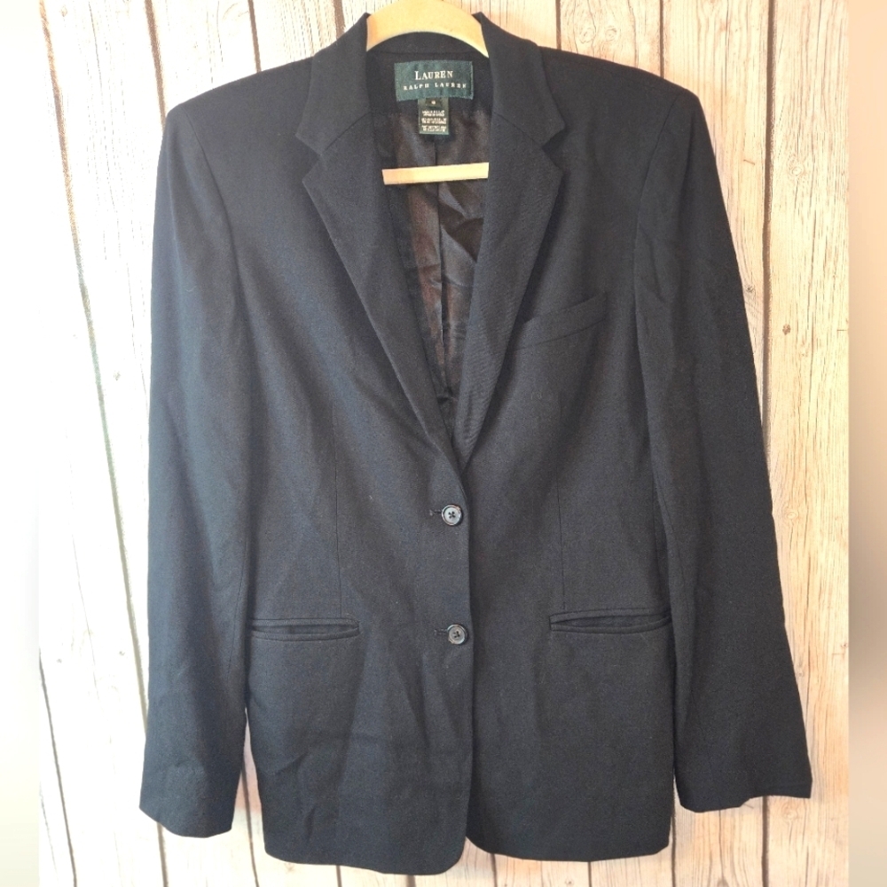 Lauren Ralph Lauren Black Blazer Jacket 2 Button Lined Sz 8  Stretch